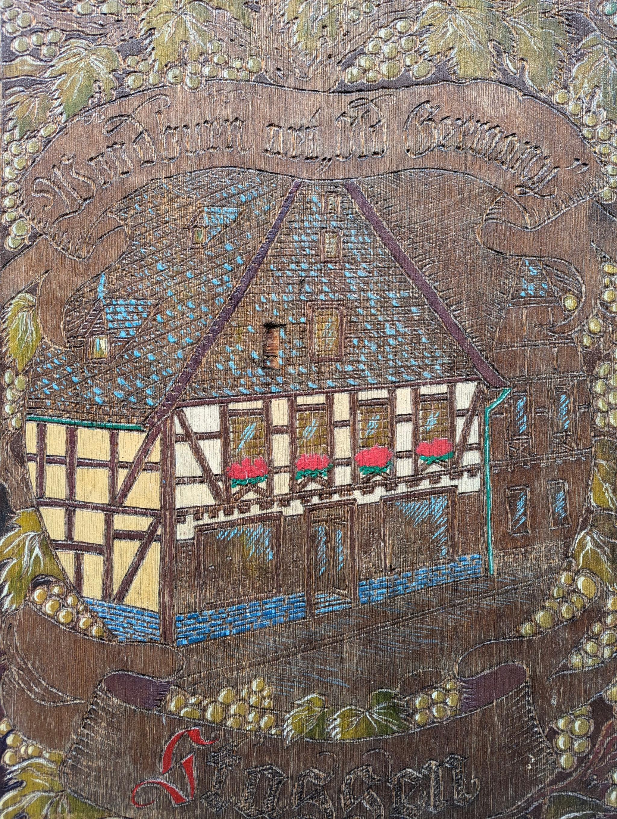 A rustic depiction of a half-timbered house celebrating Bacharach’s old-world charm.